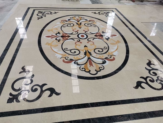 Tapis jet d'eau en marbre blanc et jaune dans un style de design moderne pour le salon de la villa