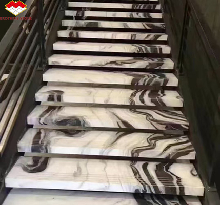 Escaliers d'hôtel modernes Frères de pierre Panda Blanc Marbre Pieds et montants anti-déroute