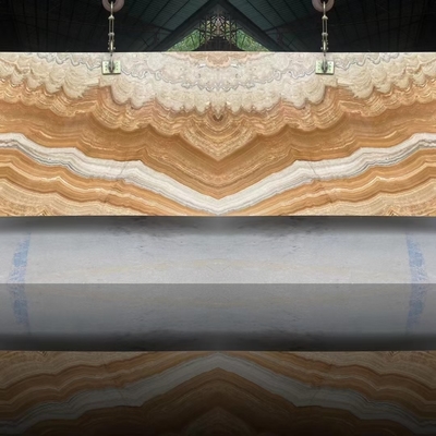 Style de conception moderne rétroéclairé en jaune Onyx Livre correspondant à la dalle d'onyx tigre naturel moderne