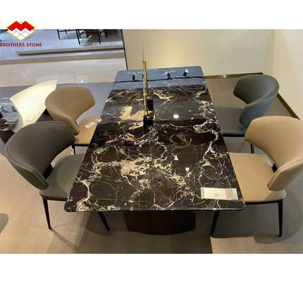 Table à manger moderne en marbre rose noir poli pour la conception de villas et hôtels