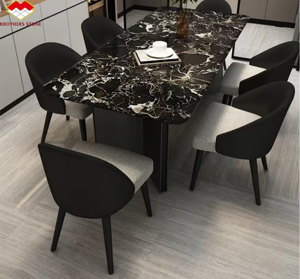 Table à manger moderne en marbre rose noir poli pour la conception de villas et hôtels