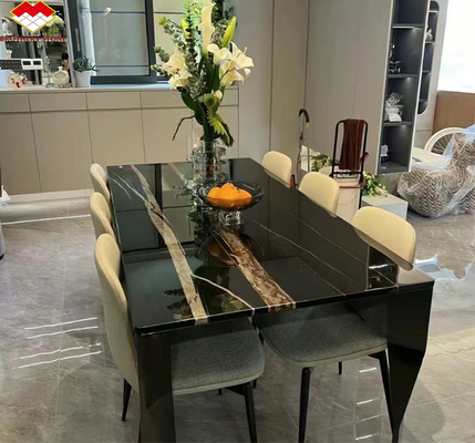 Table d'hôtel moderne grande dalle Noir et or Vène Marbre plancher avec exotique Lauren 18 mm