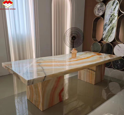 Design de meubles de table de l' hôtel avec pierre naturelle Bookmatched arc-en-ciel Onyx dalle de marbre