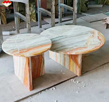 Design de meubles de table de l' hôtel avec pierre naturelle Bookmatched arc-en-ciel Onyx dalle de marbre