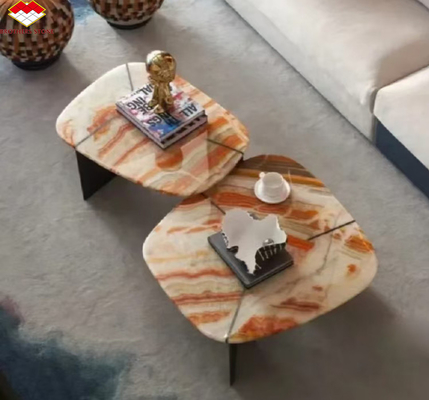 Design de meubles de table de l' hôtel avec pierre naturelle Bookmatched arc-en-ciel Onyx dalle de marbre