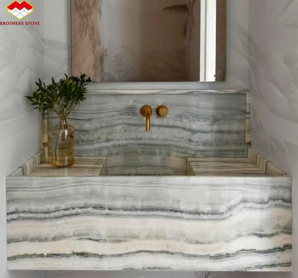 Panneau mural de salle de bain d'hôtel et bassin de vanité avec évier en pierre naturelle marbre onyx