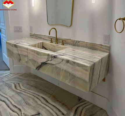 Panneau mural de salle de bain d'hôtel et bassin de vanité avec évier en pierre naturelle marbre onyx