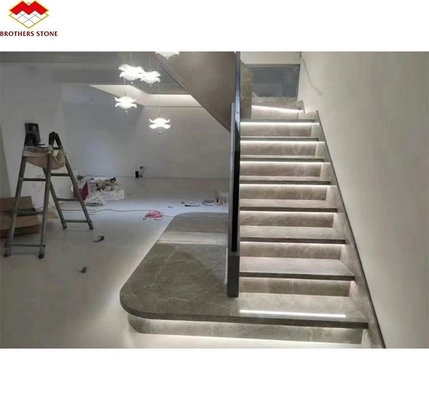 Escalier droit en pierre naturelle, grès intérieur moderne, marbre anti-dérrapage