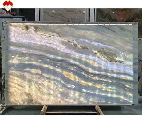 L'éclairage arrière bleu Roma quartzite de la dalle de pierre pour la table du dîner Vanité Tableau de bureau panneau mural