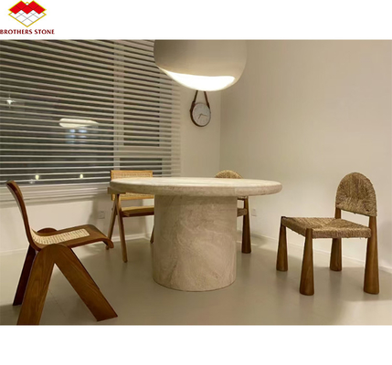 Table à manger en travertin rond beige poli Meubles en pierre moderne pour le salon