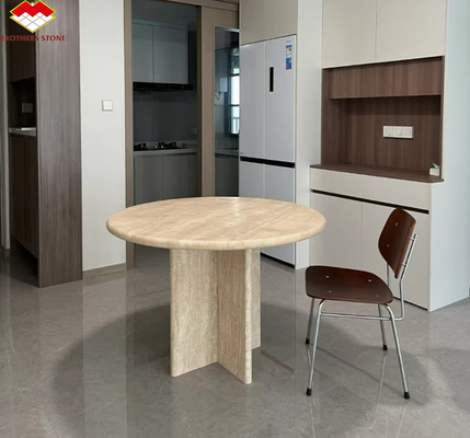 Table à manger en travertin rond beige poli Meubles en pierre moderne pour le salon