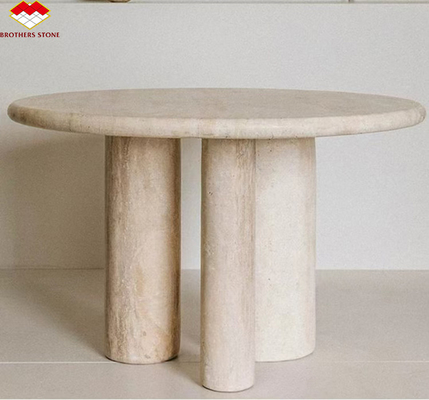 Table à manger en travertin rond beige poli Meubles en pierre moderne pour le salon