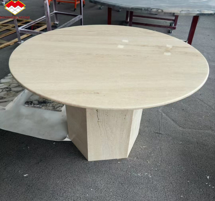 Table à manger en travertin rond beige poli Meubles en pierre moderne pour le salon