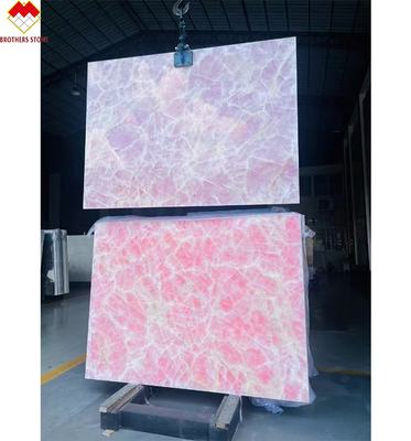 Carreaux de plancher de bureau en onyx rose avec rétroéclairage en marbre de l'âge de glace naturel