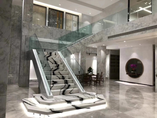 Lumière LED moderne suit anti-dérapant Panda Marbre blanc Escalier carreaux intérieurs Panda naturel Escalier blanc Marbre avec veines