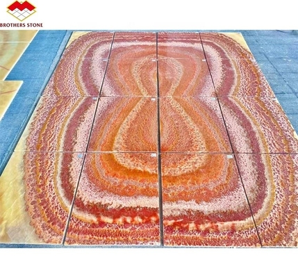 L'éclairage rétroéclairé rouge Onyx marbre de pierre de livre correspondant à la dalle pour la table de marbre transparent modèle