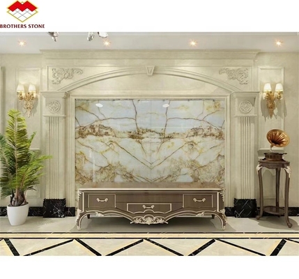 Coupe-à-taille polissée de luxe translucide blanc Onyx dalle de marbre pour le panneau d'art murale de la villa