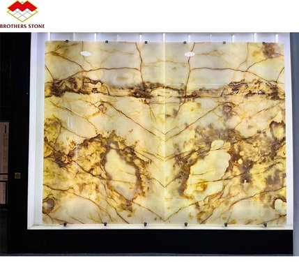 Coupe-à-taille polissée de luxe translucide blanc Onyx dalle de marbre pour le panneau d'art murale de la villa