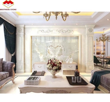 Coupe-à-taille polissée de luxe translucide blanc Onyx dalle de marbre pour le panneau d'art murale de la villa