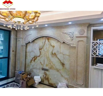 Coupe-à-taille polissée de luxe translucide blanc Onyx dalle de marbre pour le panneau d'art murale de la villa