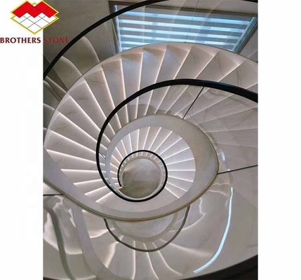 Escalier droit Escalier intérieur en marbre blanc Décoré en marbre naturel poli
