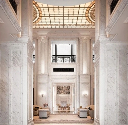 Villa de luxe de style moderne du Moyen-Orient Ambre beige et marbre blanc Lavabo Design intérieur