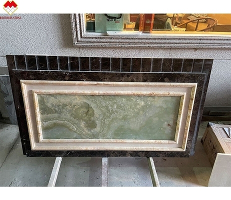 Couche de peinture en crème polie Beige vert Onyx Mur de marbre revêtement de fond de villa design moderne