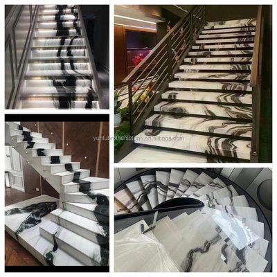 Peinture à l'encre chinoise translucide Carreaux d'escalier en marbre en blanc panda pour lavabo
