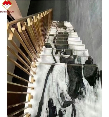 Design d'escalier de villa Carreaux d'escalier en marbre dolomite en blanc panda avec surface poli