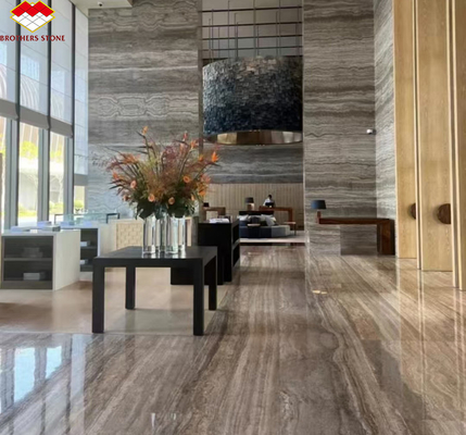 Carreaux de marbre de travertin pour hôtel villa en pierre d'argent poli revêtement et décoration