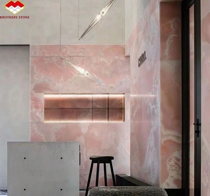 Lampes en pierre tranchante rose cristallin moderne en onyx pour le panneau de fond murale rétroéclairée
