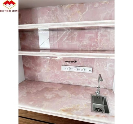 Lampes en pierre tranchante rose cristallin moderne en onyx pour le panneau de fond murale rétroéclairée