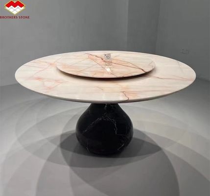 Table à manger ronde de luxe moderne avec des veines rouges