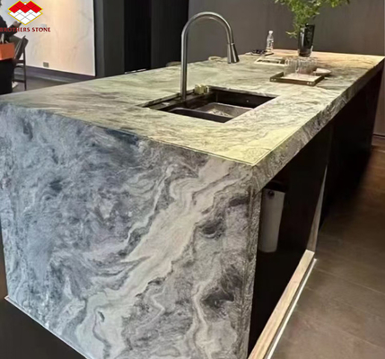 Peinture à l'encre moderne en marbre, grande dalle, panneau mural gris finement peint et carreaux de comptoir de cuisine