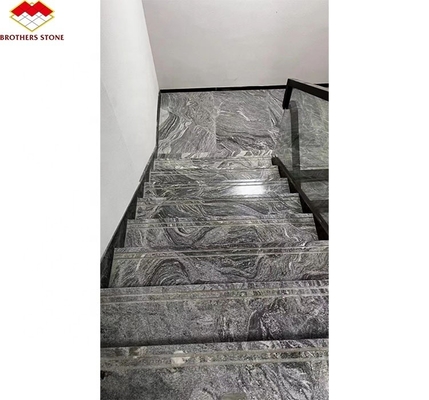 Hôtel moderne Matt Finition de surface de pierre naturelle gris foncé granit avec veines blanches Escalier