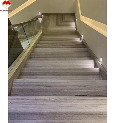Escalier droit en marbre blanc en bois avec surface de dessin et conception de ruban adhésif antidérapant