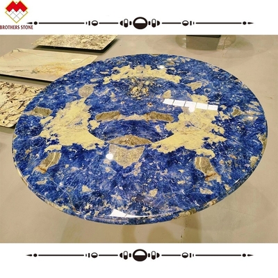 Table à manger avec bassin de pierre bleue bolivienne translucide