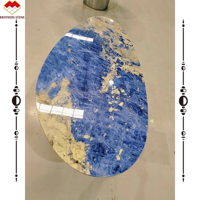 Table à manger avec bassin de pierre bleue bolivienne translucide
