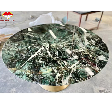 Pierre naturelle oeil de chat vert grande dalle table à manger pour la décoration intérieure de la villa