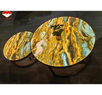 Les Maldives Blue Luxury Stone Translucide Polissé Grosse dalle pour une table à manger d'hôtel