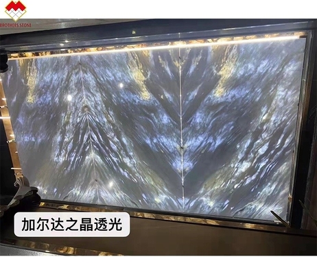 Grande dalle rétroéclairée Calcite Azulata Brésil Diamant bleu cristal marbre feuille de mur