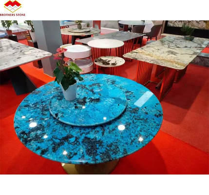 Table à manger en granit bleu de labradorite brésilien de luxe moderne