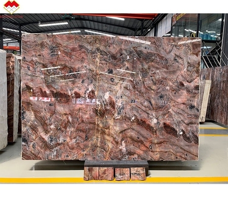 Tableau-tableau Araignée rouge Marbre de livre de match Translucide de sang-orange Onyx pour la villa