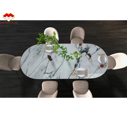 Mont Neige Blanc Marbre Grosse dalle pour la table à manger de design moderne Plate de pierre naturelle