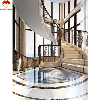 Design européen Grains gris blancs sculptés en marbre Escaliers et montants d'escalier de style moderne Escalier intérieur décoratif en acier droit