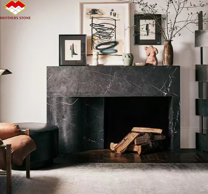Camin de marbre noir moderne pour la décoration du salon de la villa dans le style européen