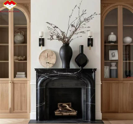 Camin de marbre noir moderne pour la décoration du salon de la villa dans le style européen