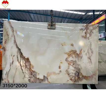 Vente directe Polissé Translucide rétroéclairé Marbre Blanc Onyx avec Fleur Rouge Top Grade