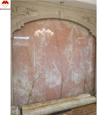 Gros plateau de pierre rose onyx translucide rose mince rose rose jade quartz pour le sol de la maison
