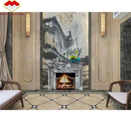 Cheminée de prune de neige parfumée à l' intérieur entourée de pierre de style français en arc pour les maisons de York